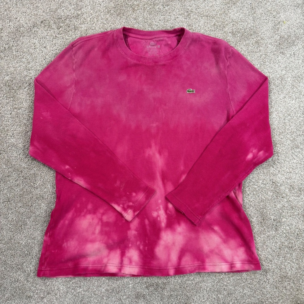 Lacoste Mens Size 7 (2XL) Long Sleeve Waffle Knit Thermal Shirt‎ Pink Tie Dye